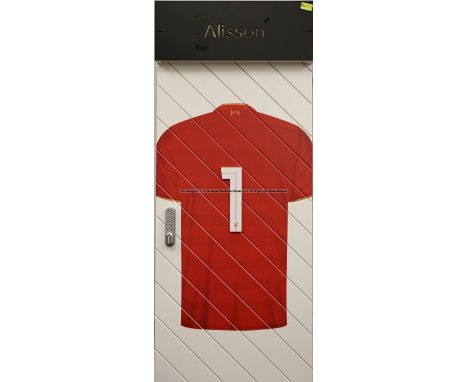 Alisson Becker's No.1 locker door from the First Team Changing Room at Liverpool Football Club's Melwood Training Ground, rec