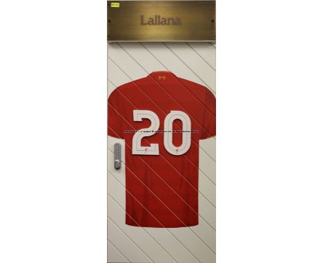 Adam Lallana's No.20 locker door from the First Team Changing Room at Liverpool Football Club's Melwood Training Ground, rect