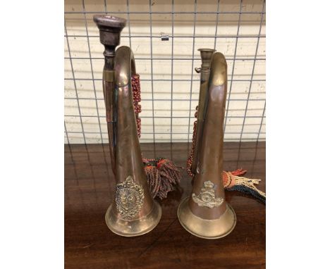 MILITARY COPPER AND BRASS BUGLE WITH ARGYLE AND SUTHERLAND CREST AND OTHER WITH ARTILLERY CREST 