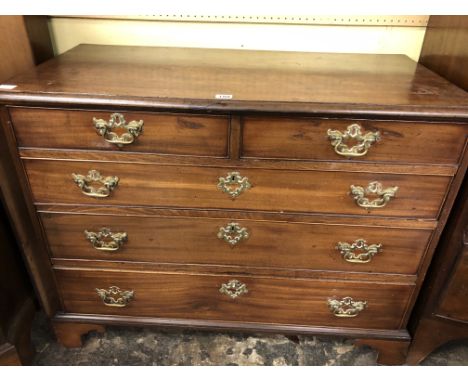 GEORGE III MAHOGANY SMALL CHEST OF TWO SMALL DRAWERS OVER THREE LONGER DRAWERS ON BRACKET FEET 73CM HEIGHT X 92CM WIDTH X 47C