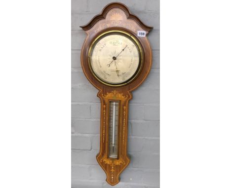 E. LENNIE MCCALL EDINBURGH ROSE WOOD AND FOLIATE MARQUETRY INLAID CASED BAROMETER, HEIGHT 73CM APPROX