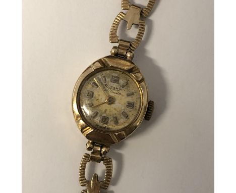 9CT ROTARY WRISTWATCH ON OPEN BUCKLE LINK STRAP 10.6G OVERALL