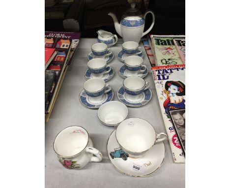 A 'WOODS' COFFEE SET TO INCLUDE A COFFEE POT, CUPS, SAUCERS, CREAM JUG AND SUGAR BOWL, A CHINA 'DAD' CUP AND SAUCER AND A HAP