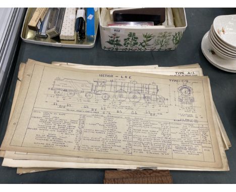 A COLLECTION OF VINTAGE STEAM TRAIN LOCOMOTIVE BLUEPRINTS 