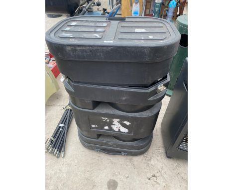 A HEAVY DUTY STORAGE TROLLEY CONTAINING LIGHTING FOR TRADE SHOWS 