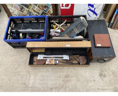 AN ASSORTMENT OF ITEMS TO INCLUDE SCALES, CERAMICS AND SPANNERS ETC 