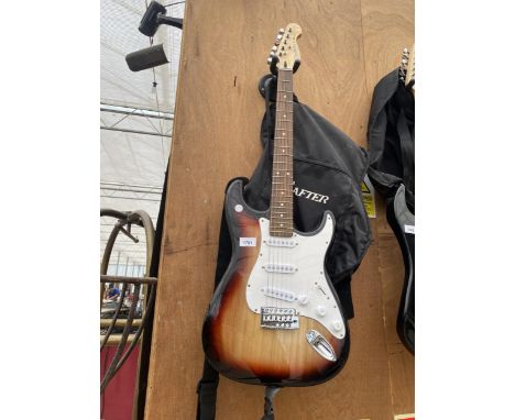 A CRUISER BY CRAFTER ELECTRIC GUITAR COMPLETE WITH CARRY CASE, PITCH PIPES AND WHAMMY BAR 