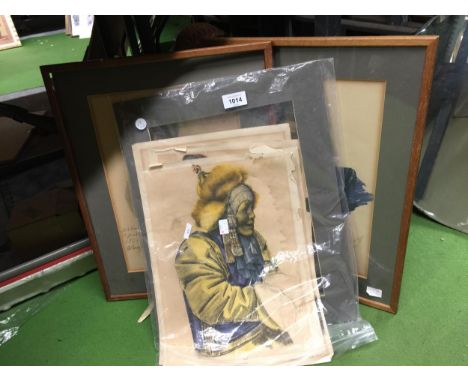 TWO FRAMED AND FIVE UNFRAMED PORTRAIT PRINTS OF ASIAN AND AFRICAN PEOPLE 