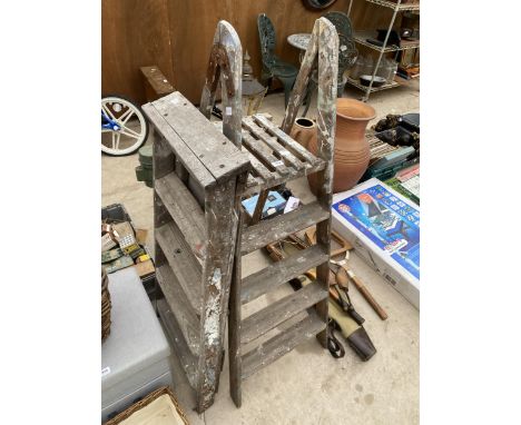 TWO VINTAGE FOUR RUNG WOODEN STEP LADDERS 