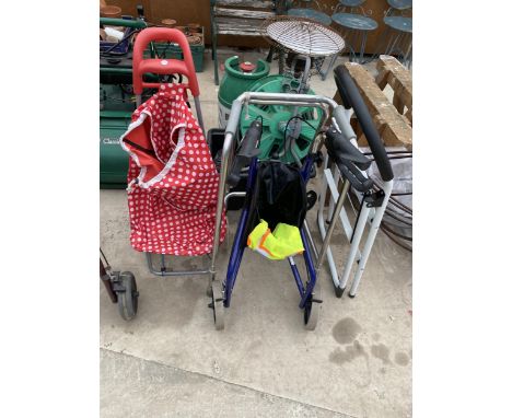 AN ASSORTMENT OF WALKING AIDS AND A TWO RUNG STEP LADDER 