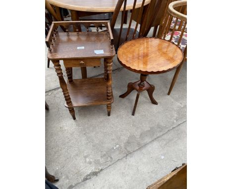 A MODERN YEW WOOD WINE TABLE AND SMALL TELEPHONE TABLE 