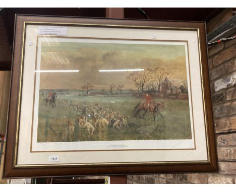 A LIMITED EDITION PRINT 128/250 BY LIONEL EDWARDS 1968 'THE CRAWLEY AND HORSHAM STOPPING HOUNDS AT TWINEHAM CHURCH' 