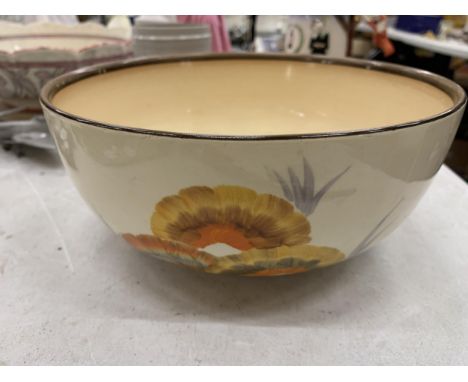 A VINTAGE CLARICE CLIFF BOWL IN THE RHODANTHE PATTERN, DIAMETER 21.5CM 