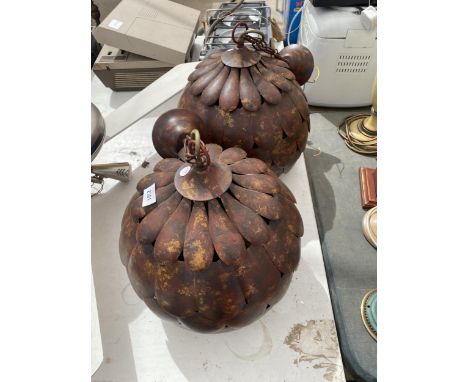 TWO DECORATIVE METAL LIGHT FITTINGS 
