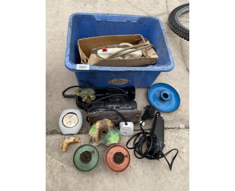 AN ASSORTMENT OF ITEMS TO INCLUDE HAIR CLIPPERS, AN IRON AND AN ELECTRIC SANDER ETC 