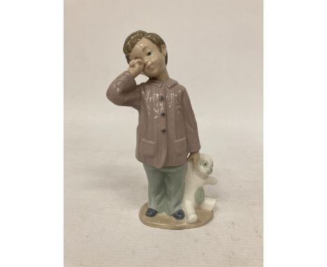 A NAO FIGURINE OF A BOY HOLDING A TEDDY "SLEEPY HEAD" 