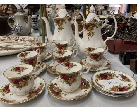 A QUANTITY OF ROYAL ALBERT 'OLD COUNTRY ROSES' TO INCLUDE TWO COFFEE POTS - ONE A/F, CUPS, SAUCERS, A CREAM JUG AND SUGAR BOW