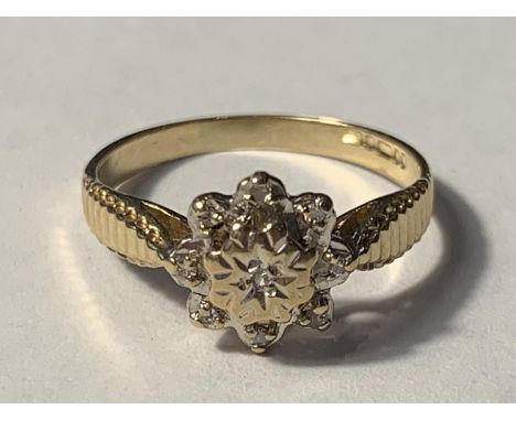 A 9 CARAT GOLD DIAMOND CLUSTER RING SIZE K/L 