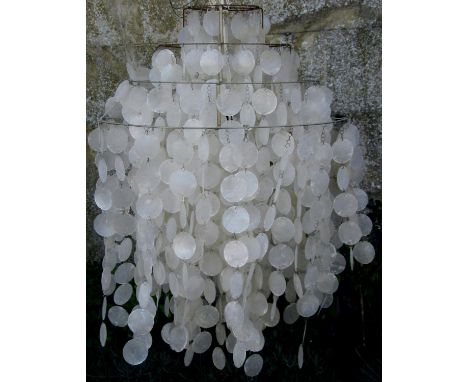 Verner Panton (1926-1998, Danish) - 'Fun 1DM' Chandelier/ceiling light, four tiers of mother of&nbsp;pearl disc droplets, 80c