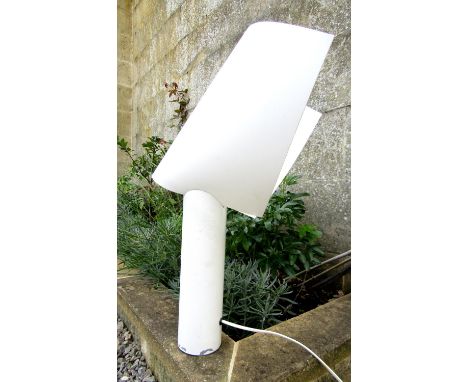 Unusual 1970s folded lacquer plastic table lamp, the shaped shade upon a cylindrical base, 58cm high 