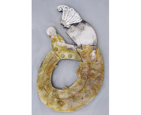 Unusual ceramic wall hinging depicted as a Mermaid holding a baby, 56cm high x 34cm wide 