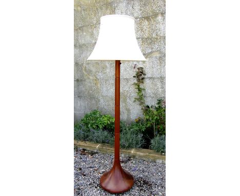 Good quality Lisbeth Brams solid teak parquetry standard lamp, with associated period shade, 155cm high 