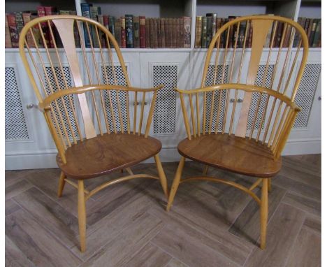 Pair of Ercol light elm 'Chairmaker' chairs, 110 x 62 cm 