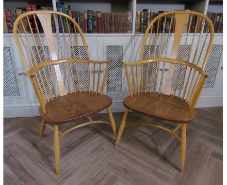 Pair of Ercol light elm 'Chairmaker' chairs, 110 x 62 cm 