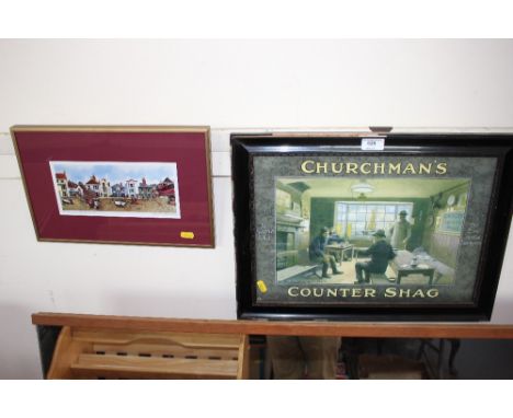 A Churchman's Counter Shag advertising print; together with a pencil signed print depicting Aldeburgh