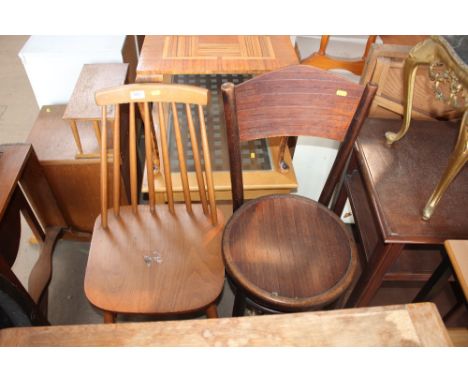 A stick back dining chair together with a bentwood chair 