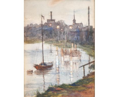 Ruth Cartlidge The Dee, Chester , 1907 watercolour on paper, framed, and a portrait of an old lady by George Cartlidge, dated
