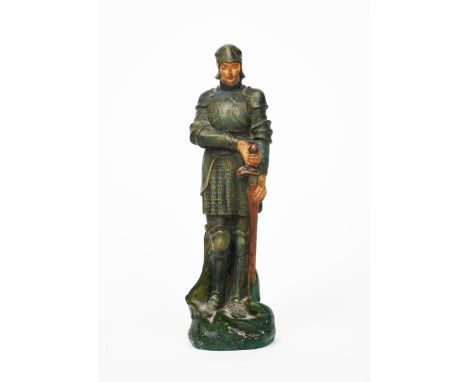 Saint George a Compton Pottery The Potters' Arts Guild figure designed by Mary Seton Watts, modelled standing holding his she