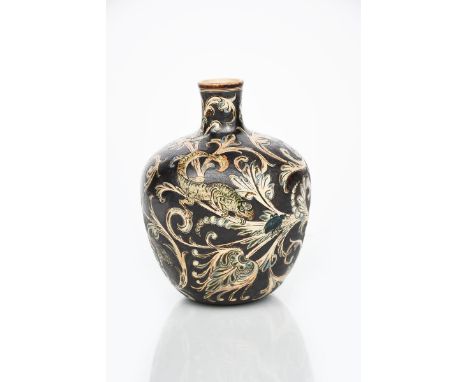 A Martin Brothers Pottery stoneware vase by Edwin and Walter Martin, dated 1889, ovoid with short cylindrical neck, incised w