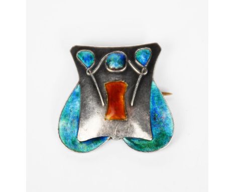 A Liberty &amp; Co silver and enamel brooch designed by Archibald Knox and made by W H Haseler,  cast stylised foliage design