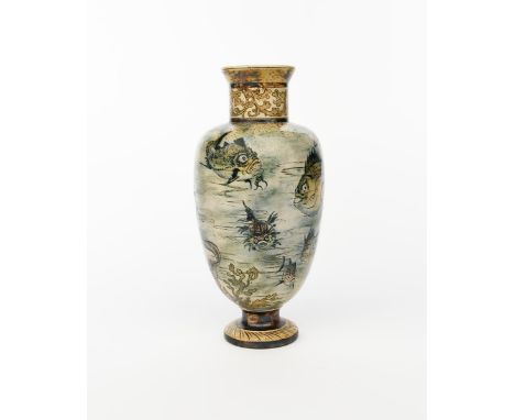 A Martin Brothers Pottery stoneware Aquatic vase by Edwin and Walter Martin, dated 1889, shouldered form, incised and painted