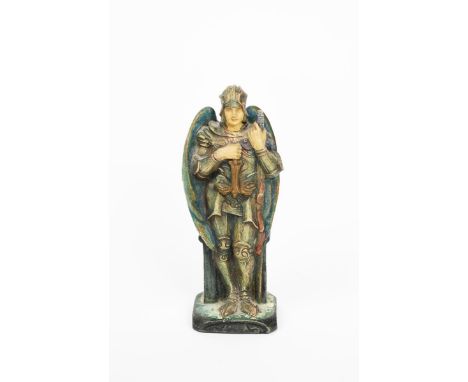 Saint Michael the Archangel a Compton Pottery The Potters' Arts Guild figure designed by Mary Seton Watts,  modelled standing