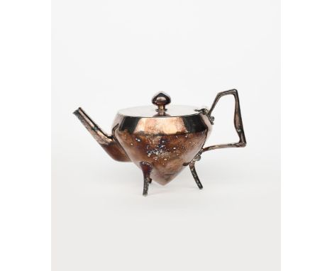A rare James Dixon &amp; Sons electroplated metal teapot designed by Dr Christopher Dresser, model no.2272,  tapering form on
