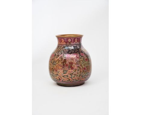 A Pilkington's Lancastrian Pottery vase by Richard Joyce, shouldered cylindrical form, painted with a mounted Knight sword ra