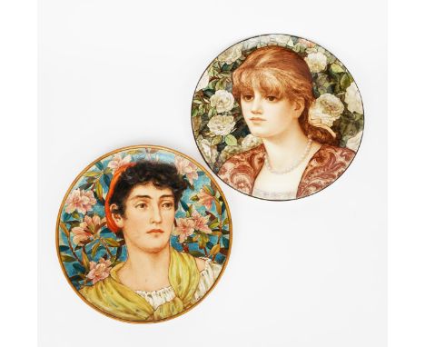 An Aesthetic Movement Minton's wall charger by Charlotte Spiers, dated 1881, painted with a young man standing before rhodode