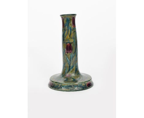 An S Hancock &amp; Sons Morrisware candlestick designed by George Cartlidge, model C20-1, swollen cylindrical form, tubeline 