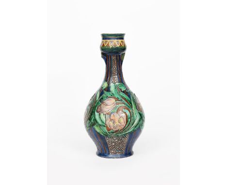 A Della Robbia Pottery Algerian vase by Cassandra Annie Walker and Lizzie Wikins, dated 1903 ovoid body with knopped cylindri