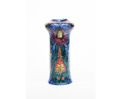An S Hancock &amp; Sons Morrisware vase designed by George Cartlidge, model C17-24, cylindrical form with knopped neck, tubel