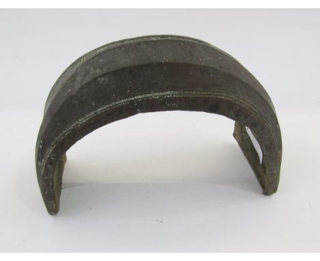 African bronze currency ingot,&nbsp;Ngelima, believed to be from the Democratic Republic of Congo, with carved geometric deco