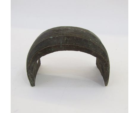 African bronze currency ingot,&nbsp;Ngelima, believed to be from the Democratic Republic of Congo, with carved geometric deco
