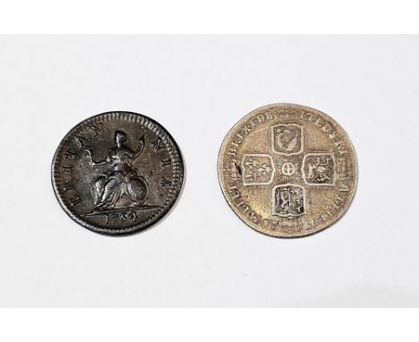George II (1727-1760), 1754, farthing, old laureate and cur. bust left, rev. Britannia seated on globe and spear, about very 