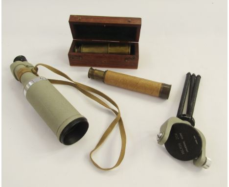Vintage brass three-draw telescope by Thomas J Evans, London, housed in original fitted box,&nbsp;another brass three-draw te
