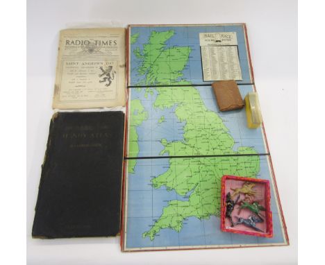 Vintage rail 'Race Around Britain' board game&nbsp;with miniature trains, playing pieces and related cards,&nbsp;five Totopol