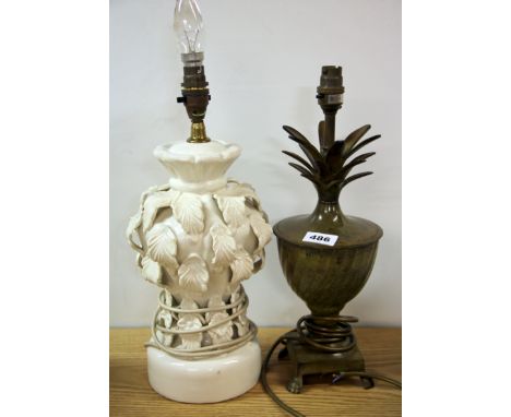 Two table lamp bases, one ceramic, one bronzed metal, H. 39cm.
