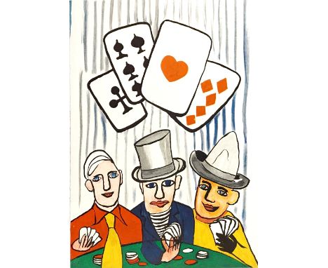 An Alexander Calder (1898 - 1976 USA) "Three Man Playing Cards" original lithograph on thick paper from Derriere Le Miroir n.