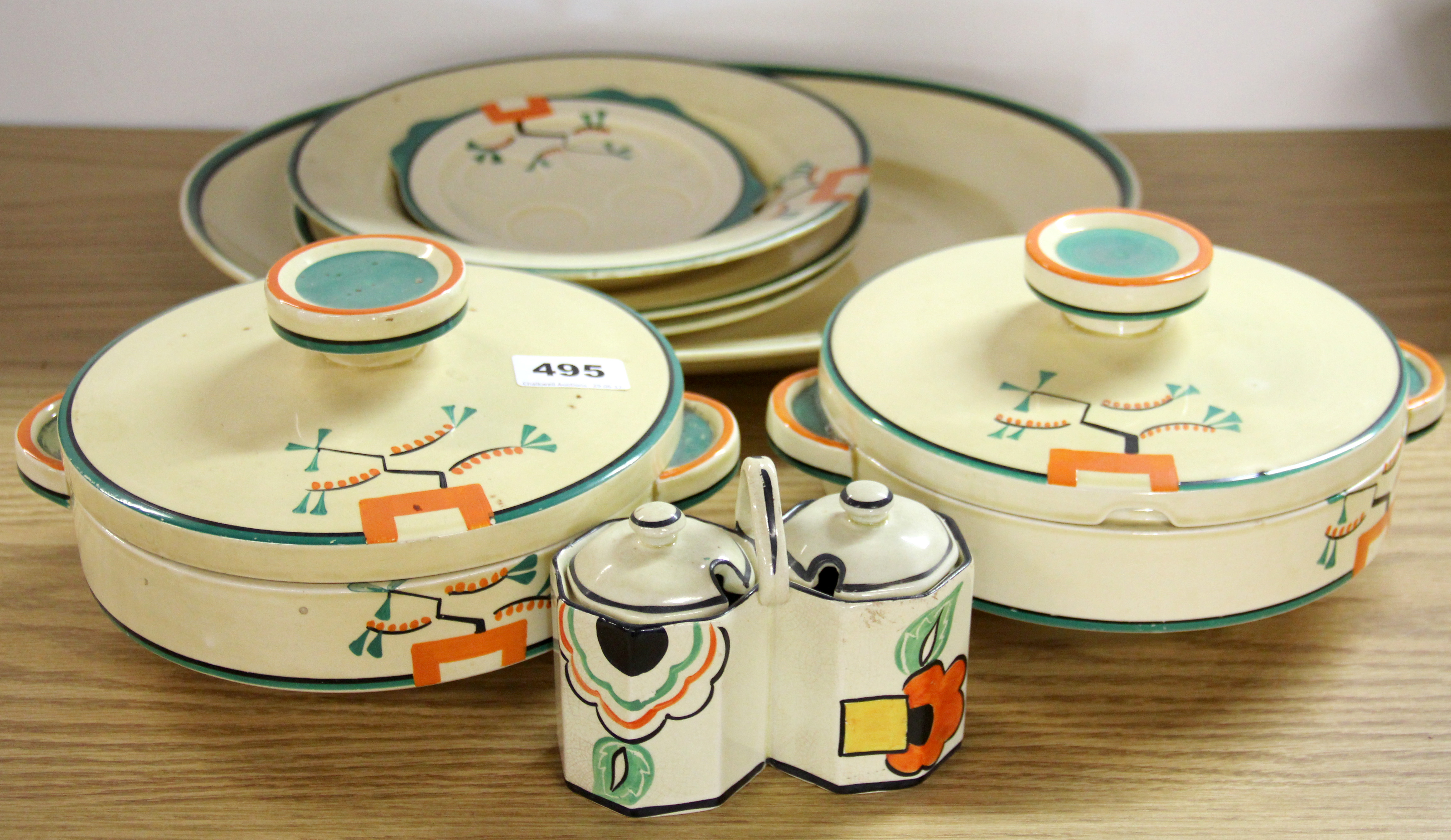 A Clarice Cliff Art Deco part dinner set.